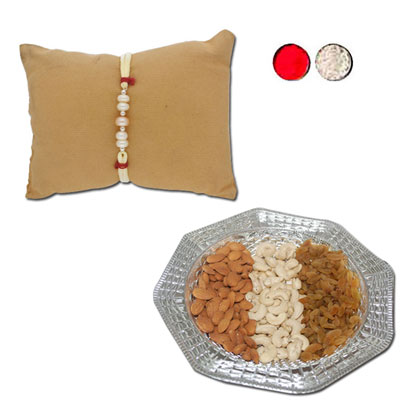 "Treasured Bond Pearl Rakhi - JPJUN-23-051 (Single Rakhi),  Dryfruit Thali - code RD700 - Click here to View more details about this Product